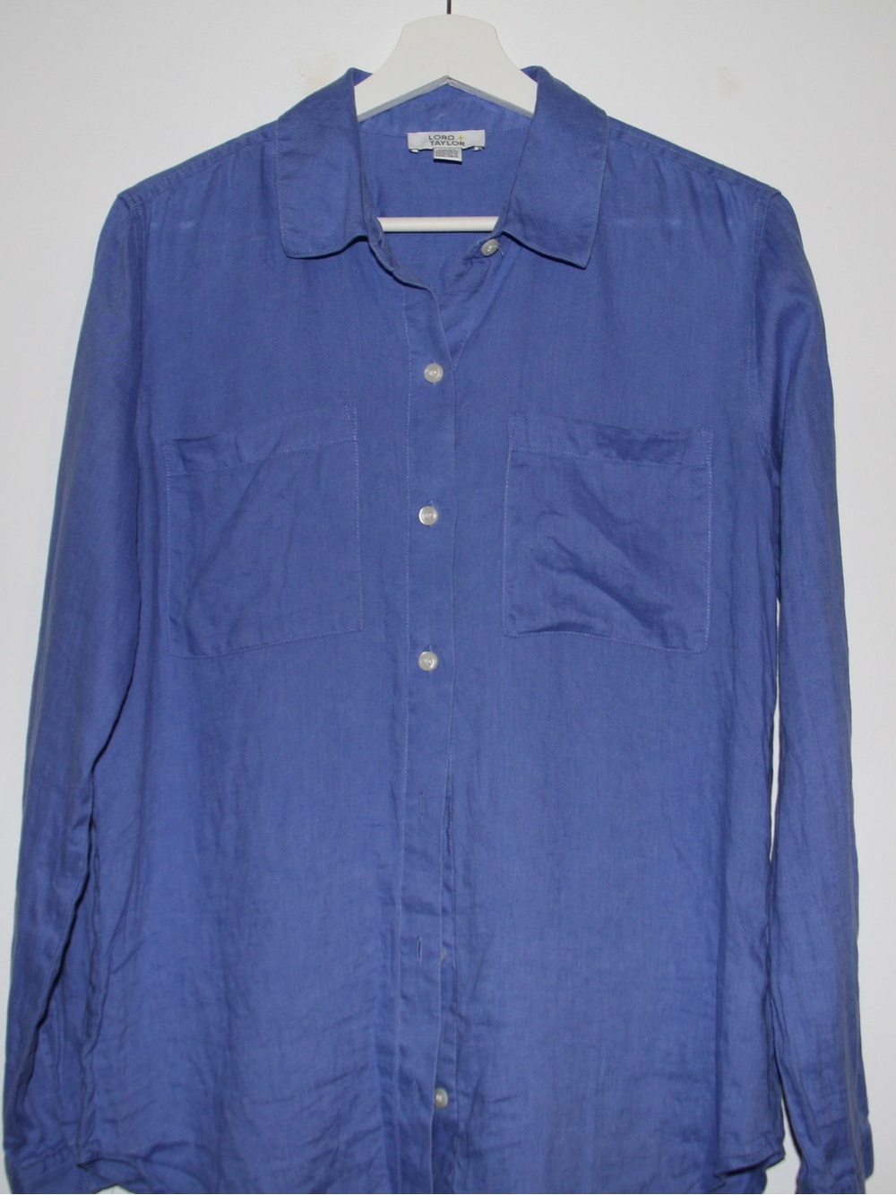 Lord and Taylor Linen Button-Up Shirt in Periwinkle Size M